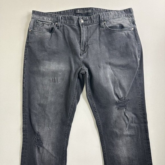 Vintage Guess Jeans Slim‎ Straight Men's Size 38x31 Faded Black Distressed - Picture 3 of 11